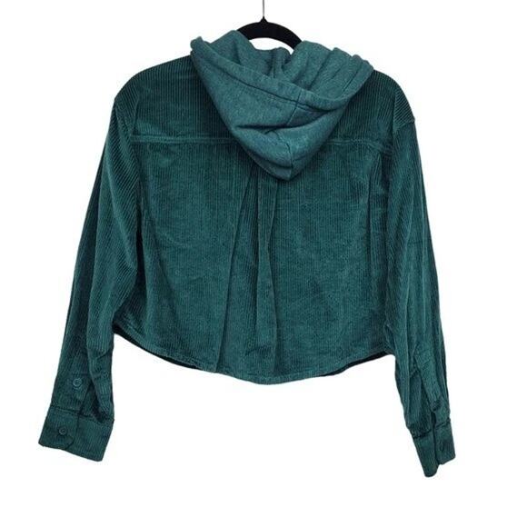 AE Green Hooded Cropped Corduroy Jacket - Picture 2 of 6